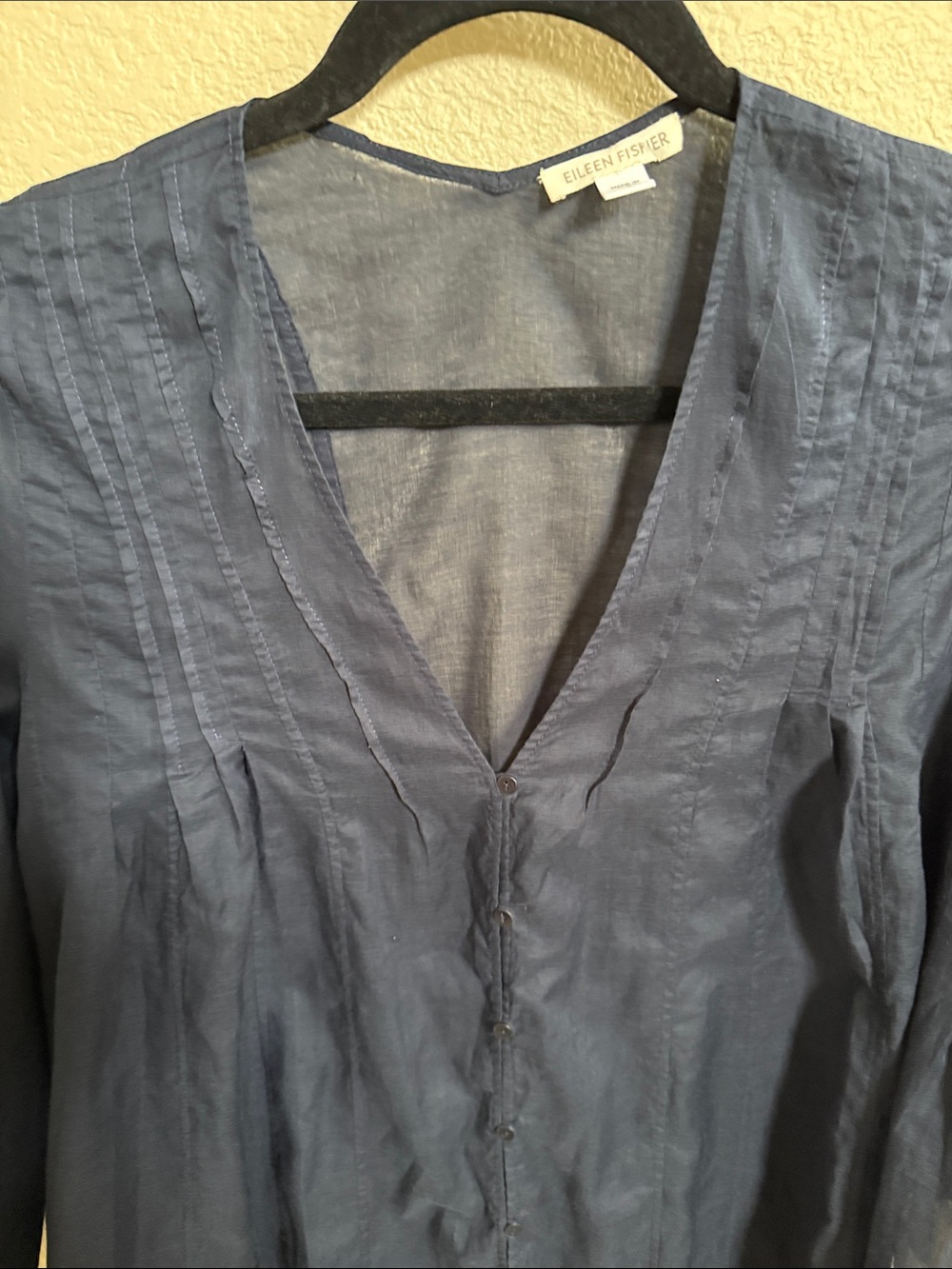 Eileen Fisher Navy Pintuck V-Neck Top/coverup